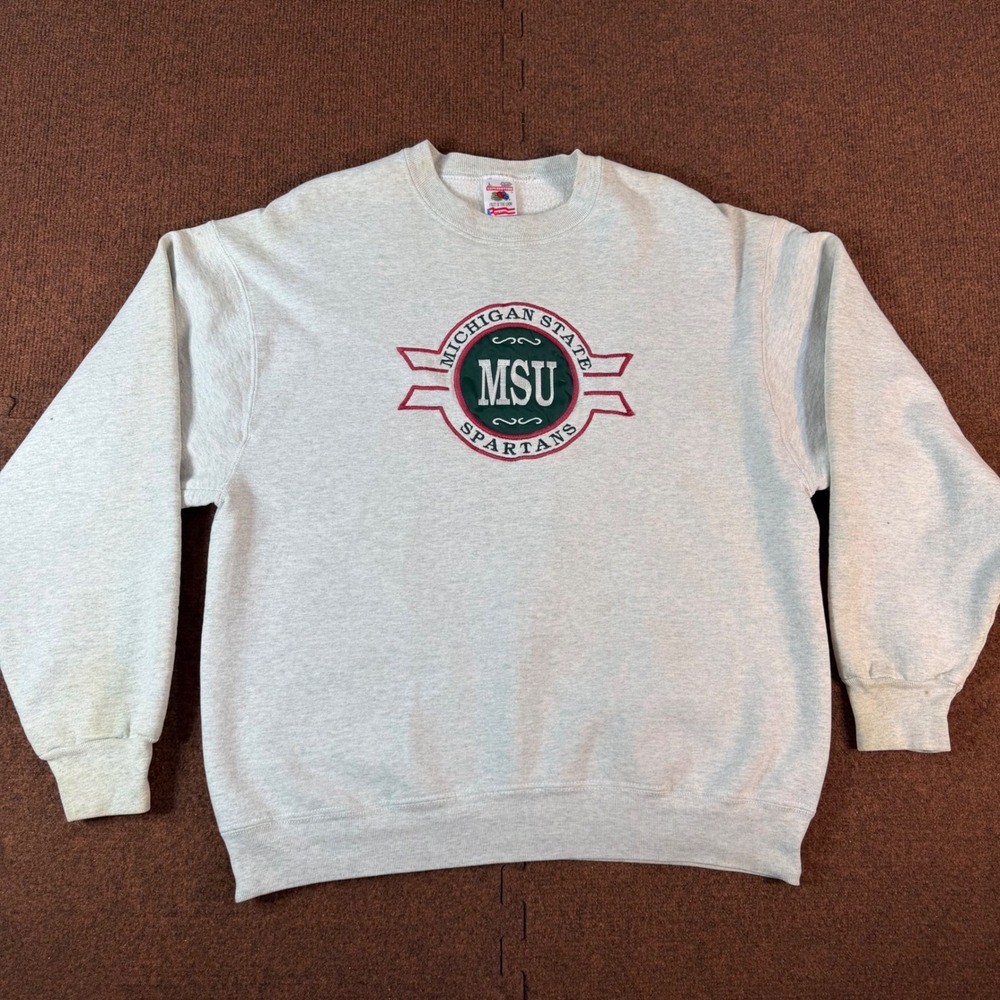 Vintage Michigan State Spartans MSU Sweatshirt Fruit of the Loom Grey Large USA